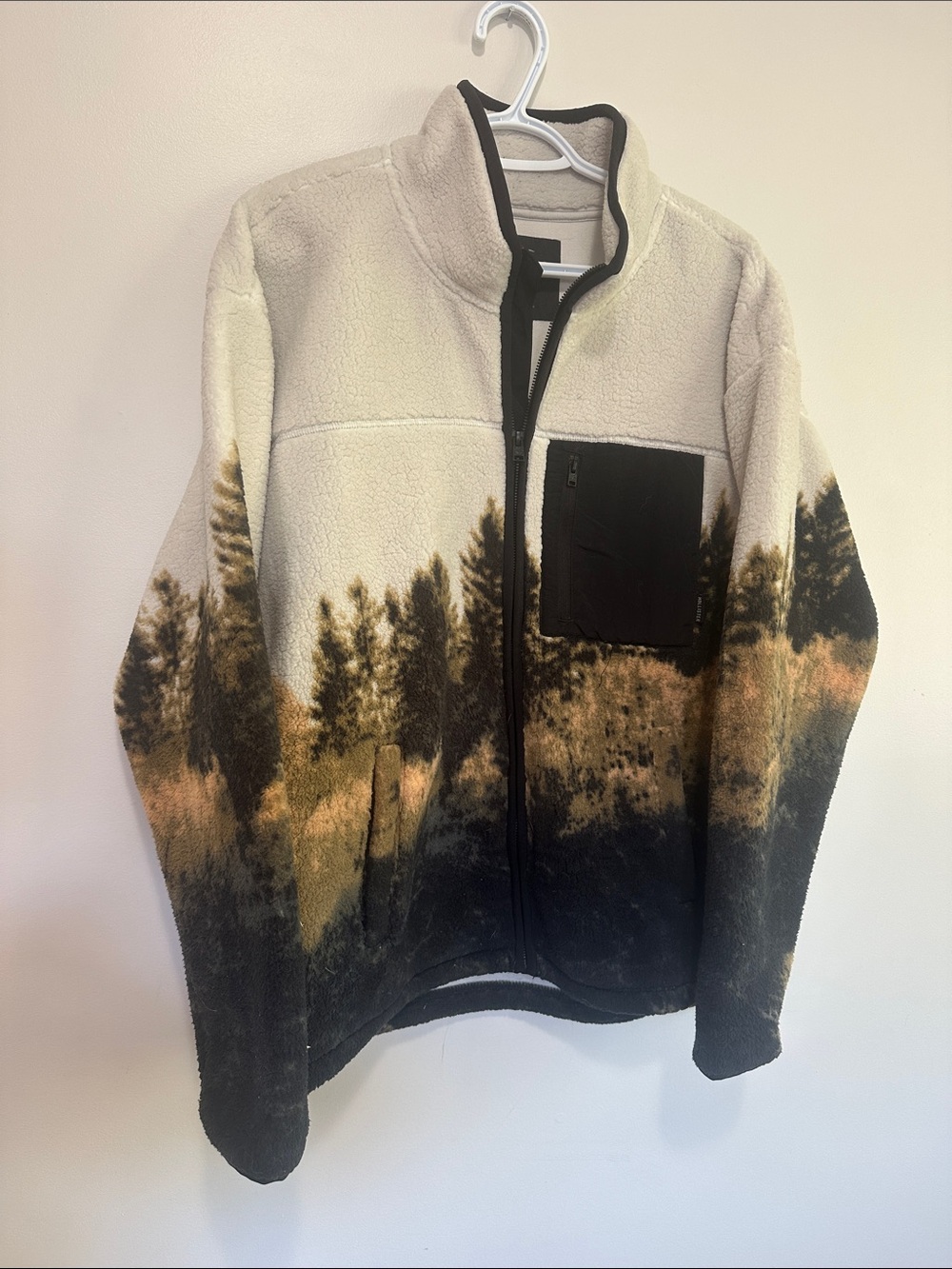 Men's Hollister Scenic Print Polar Fleece Zip Jacket - Cream & Black